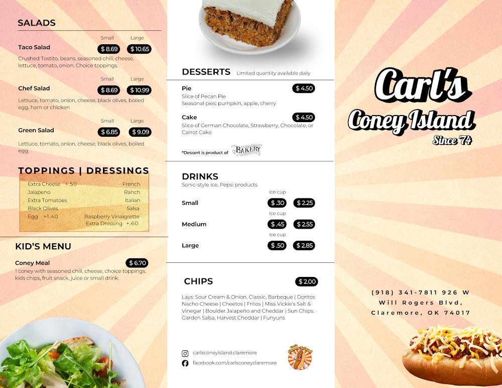 Carl's Coney Island Claremore Menu image 1